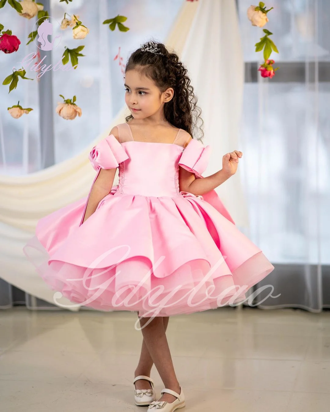 Vestido morado de flores para niña, para boda, satén hinchado, sin mangas, con lazo, princesa, elegante, fiesta infantil, vestido de baile de primera comunión