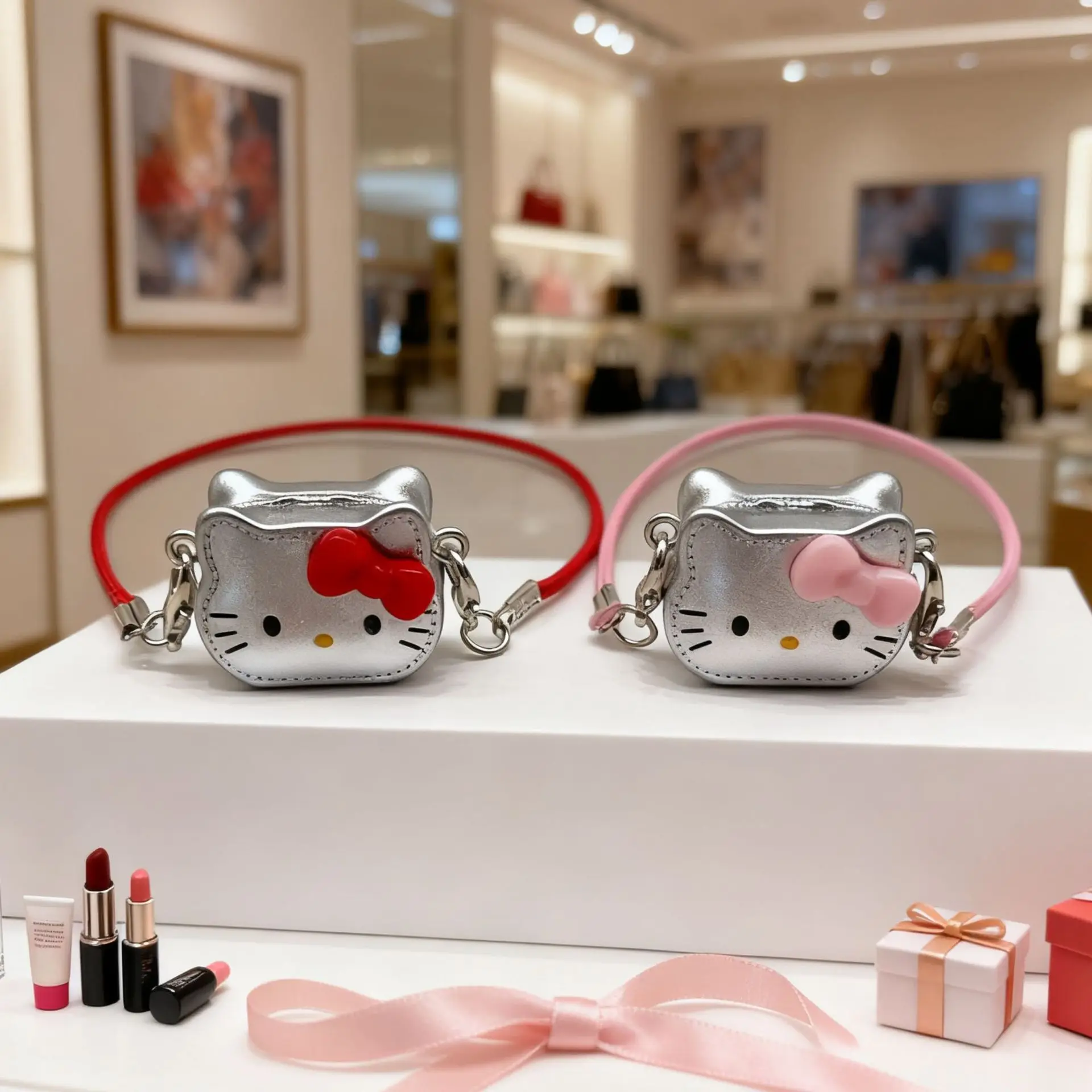 

Anime Hello Kitty Mini KT Shoulder Bag Simulation Pendant Miniature Jewelry Ornaments Doll House Landscaping Cute Keychain Gifts