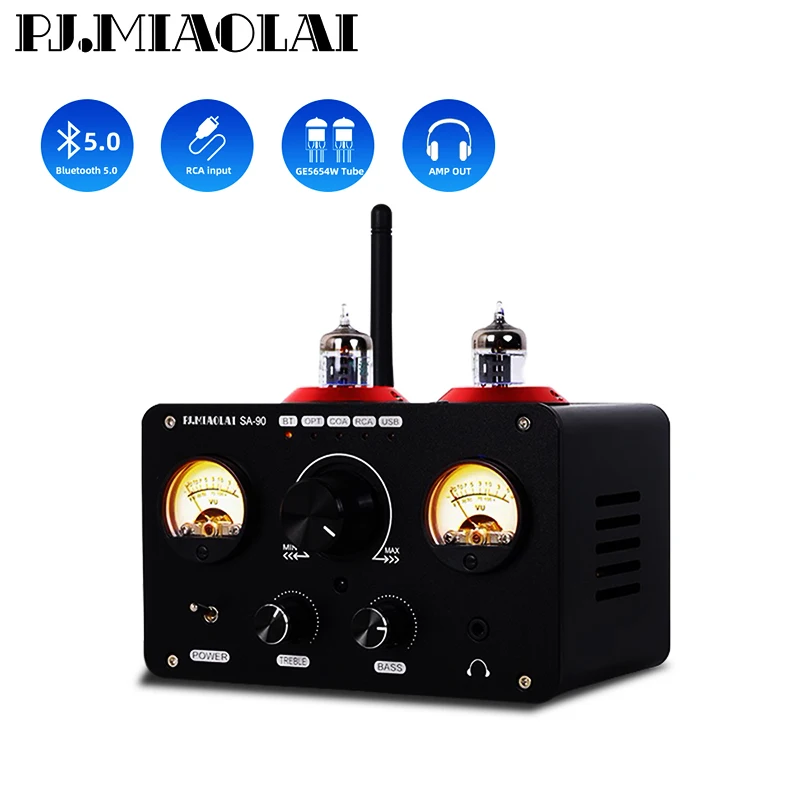 

PJ.MIAOLAI SA-90 GE5654 Tube Amplifier Bluetooth 5.0 Infineon MA12070 HiFi Home Audio Amplifier 80W*2 NE5532 Headphone Amplifier