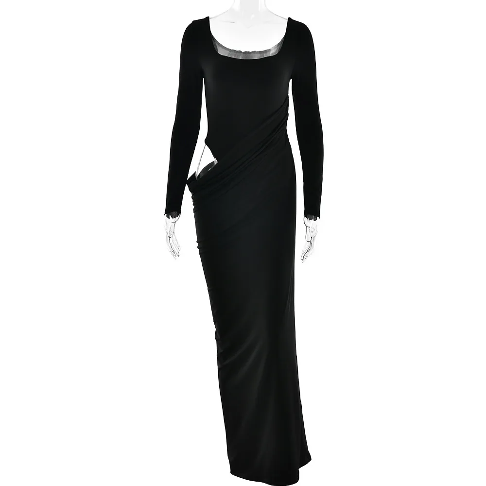 Abito lungo aderente per ragazza calda che espone la vita sexy sottile elegante di vendita calda dell'autunno 2025