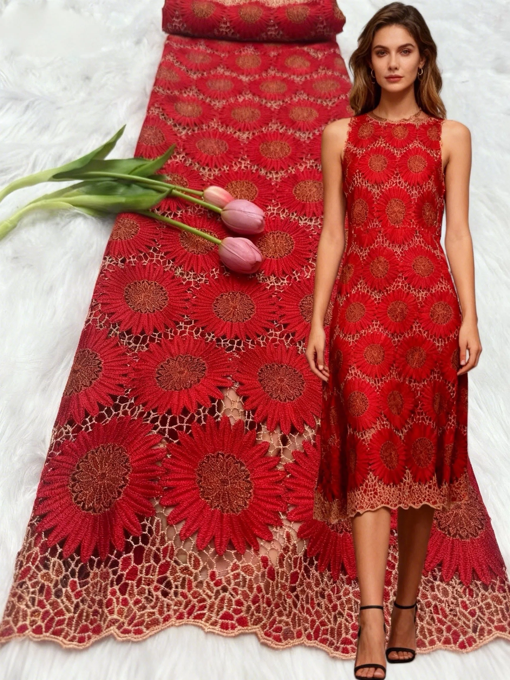 

African Guipure Cord Lace Fabric 2026 High Quality 5 Yards Nigerian Water Soluble Lace Fabric For Women Wedding Party Dresses