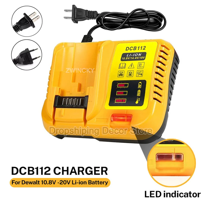 

Replacement DCB112 Battery Charger for Dewalt 12V 18V 20V Lithium Battery DCB206 DCB205 DCB204 DCB203 DCB120 Power Tool Accessor