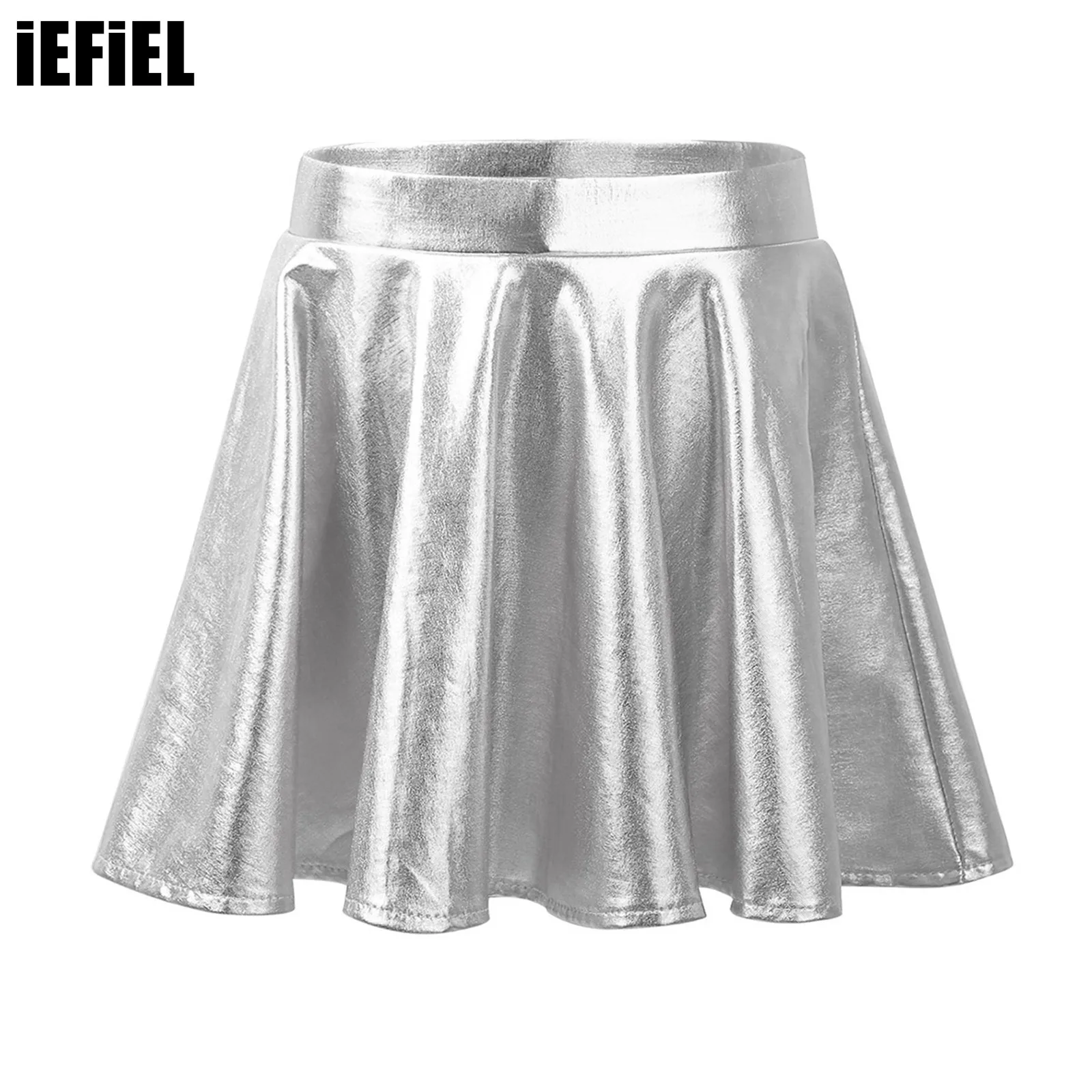 Metallic Skirt for Kids Girls Flared Pleated A-Line Mini Skater Skort Athletic Shiny Scooter Skirt with High Elastic Waistband