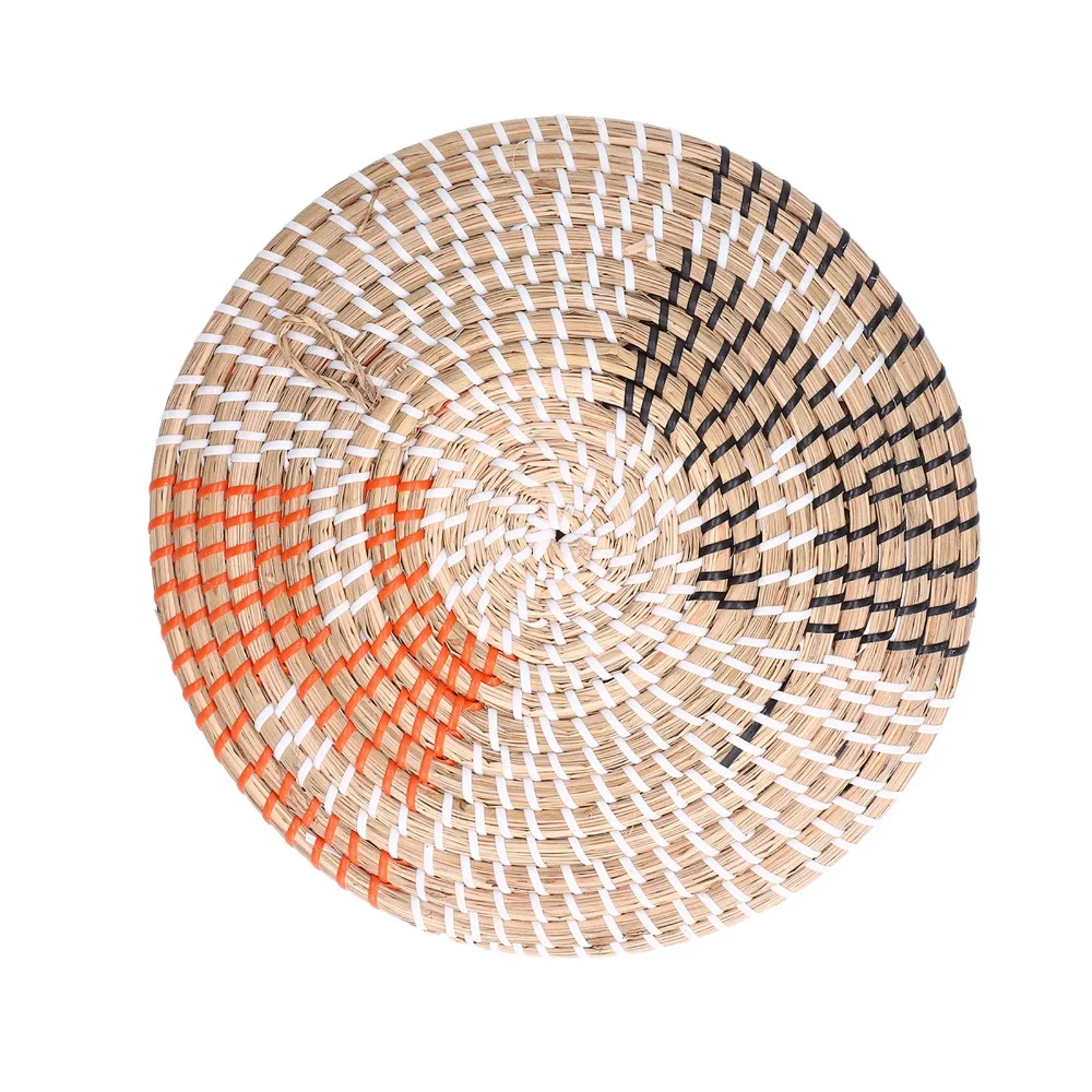 Cane Weave Wall Hanging Basket Wall Mount Round Thickened Kitchen Storage Basket Neutral Color Breathable Hollow Anti-scald Mat