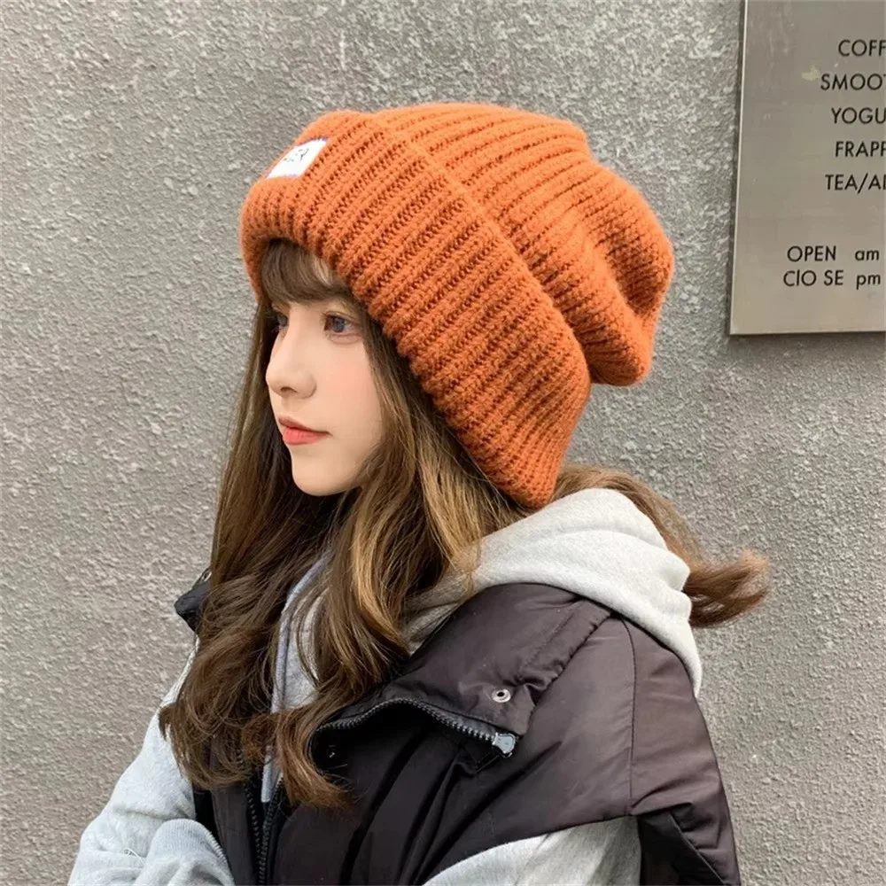 Casual Thickened Knitted Woolen Hat Cold-proof Keep Warm Cover Head Cap Windproof Ear Protection Hat Outdoor
