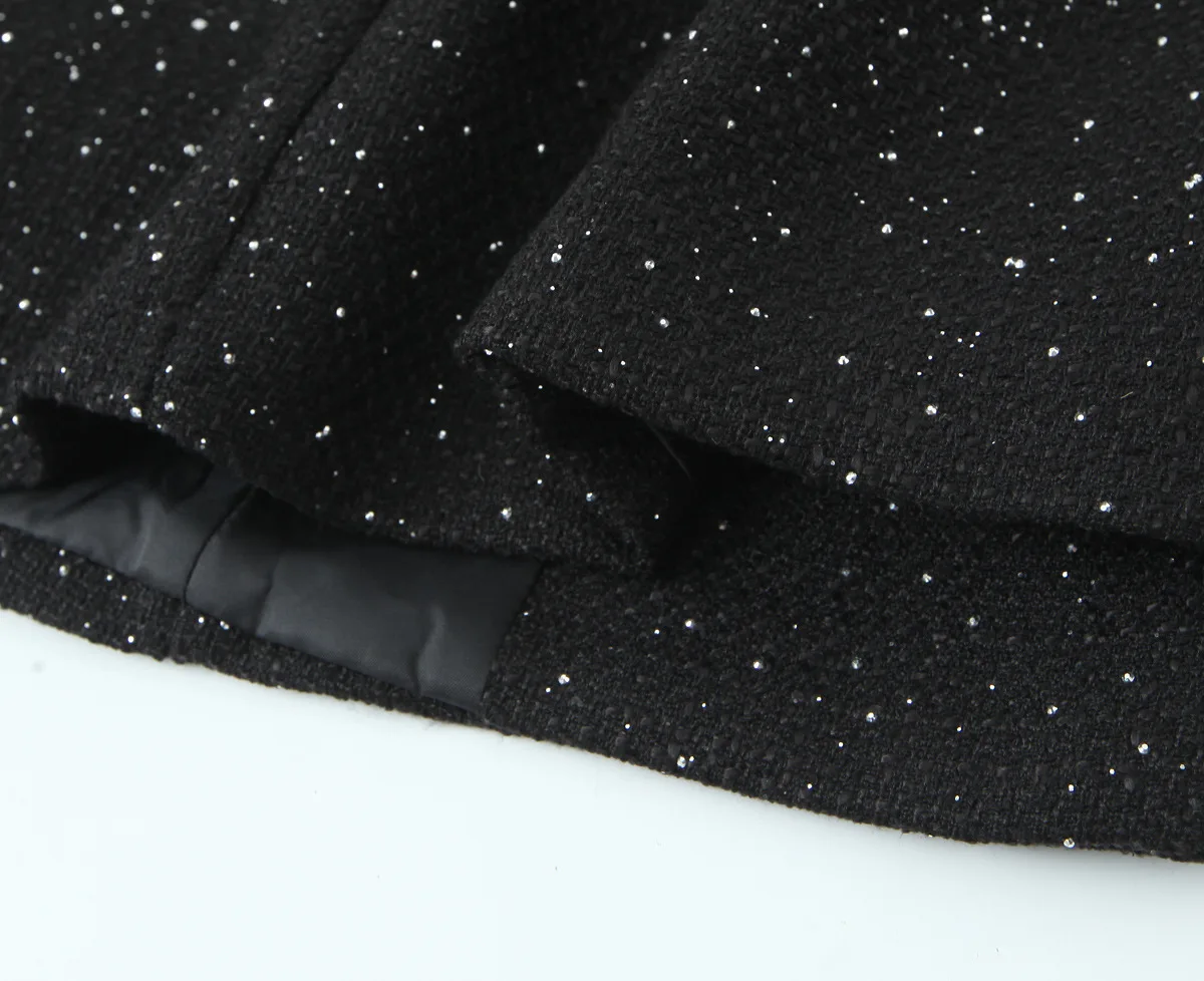 سترة نسائية لخريف/شتاء 2026 معطف طية صدر السترة وأكمام طويلة مطرزة قماش مكتنز مع شريط مدبب سترة بدلة سوداء #6