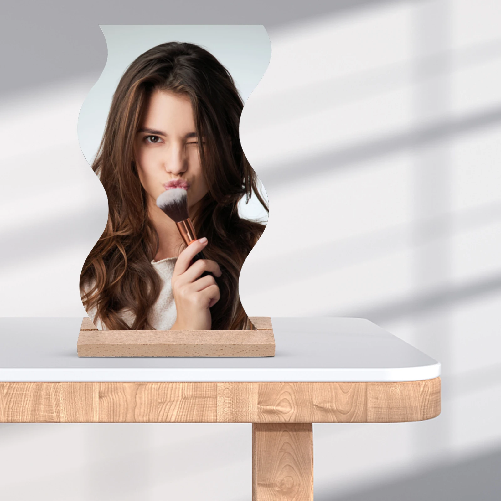 

Acrylic Wood Movable Makeup Mirror Makeup Mirror Desk Vanity Tabletop Small Frameless Stylish Home Office Bedroom Decor