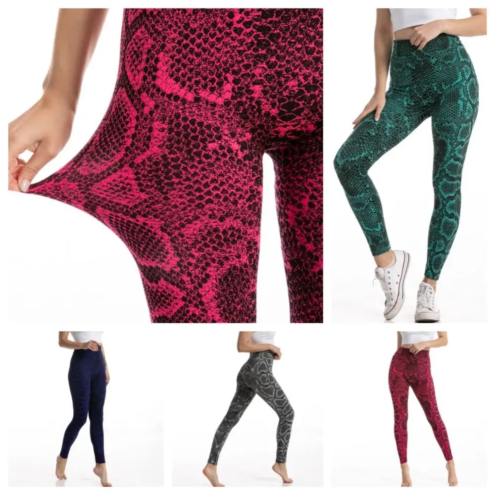 

Girls Snake Print Leggings Serpentine Scrunch Seamless Peach Butt Shapewear Cycling Jogging Elastic Breathable Tummy Control