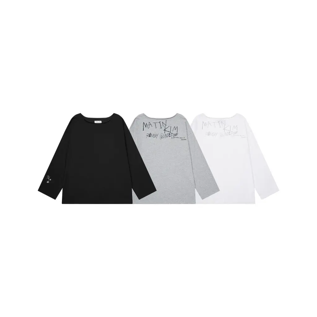In Stock Korean Matin Kim Letter Graffiti One-Shoulder Long Sleeve T-Shirt Oversized Casual Street Style Off Shoulder Top Women