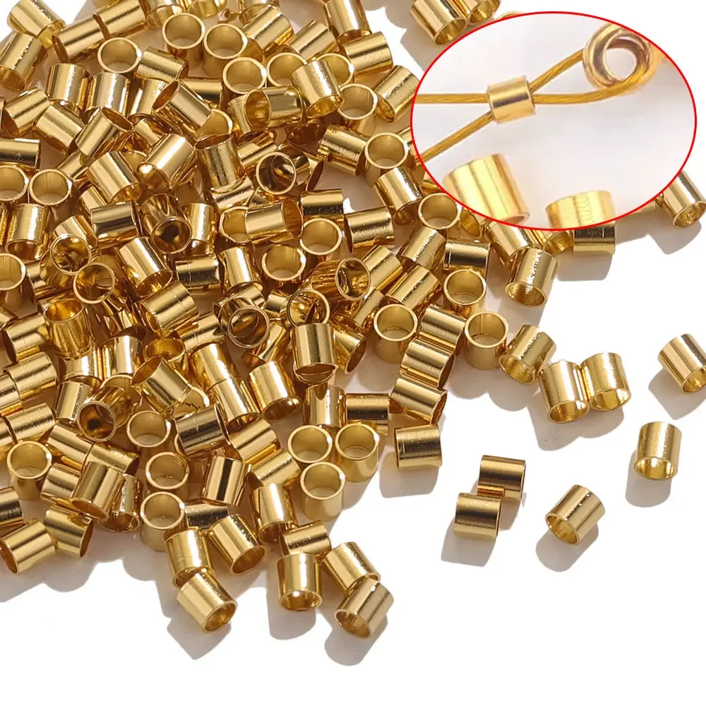 200pcs Stainless Steel Beads Tube Crimp End Beads Clip Foldover Stopper Spacer Bead for DIY Jewelry Making Supplies Findings