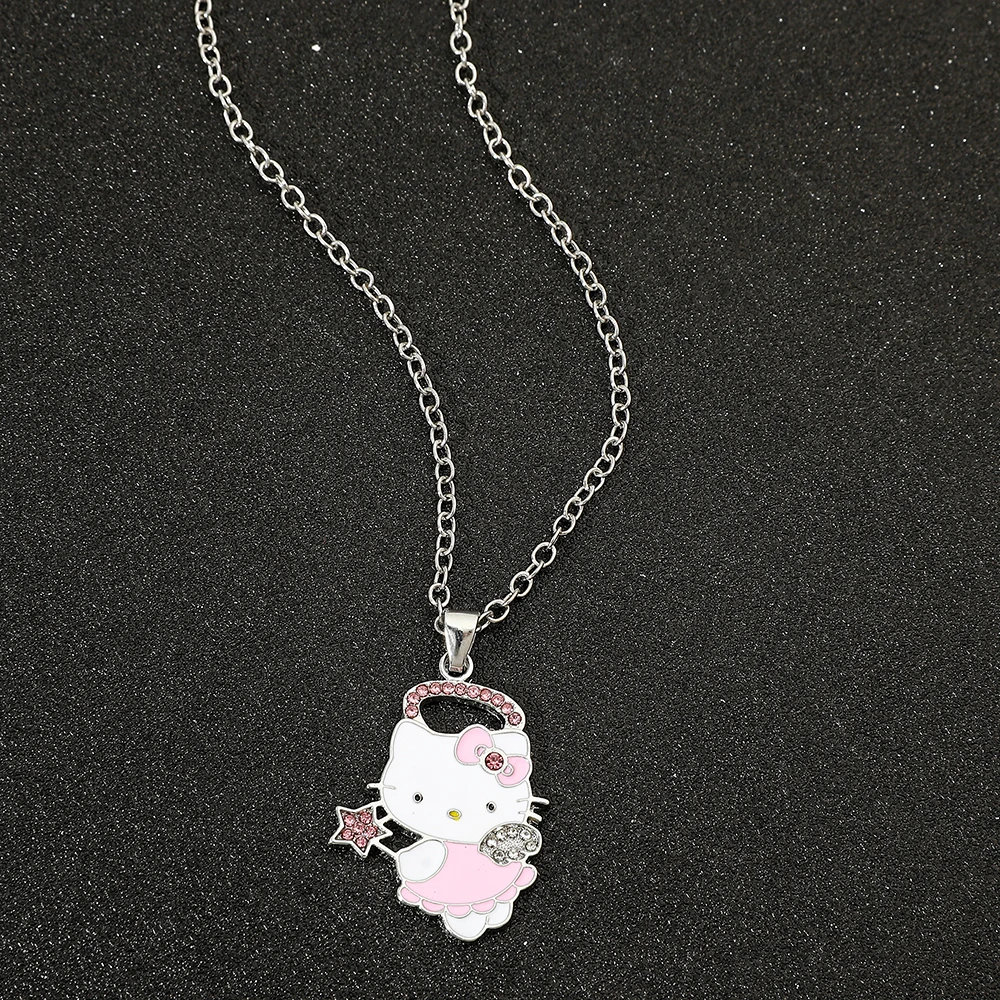 Sanrio Hello Kitty Anime Necklace Creative Cute Rhinestone Necklace Girls Birthday Party Jewelry Gifts