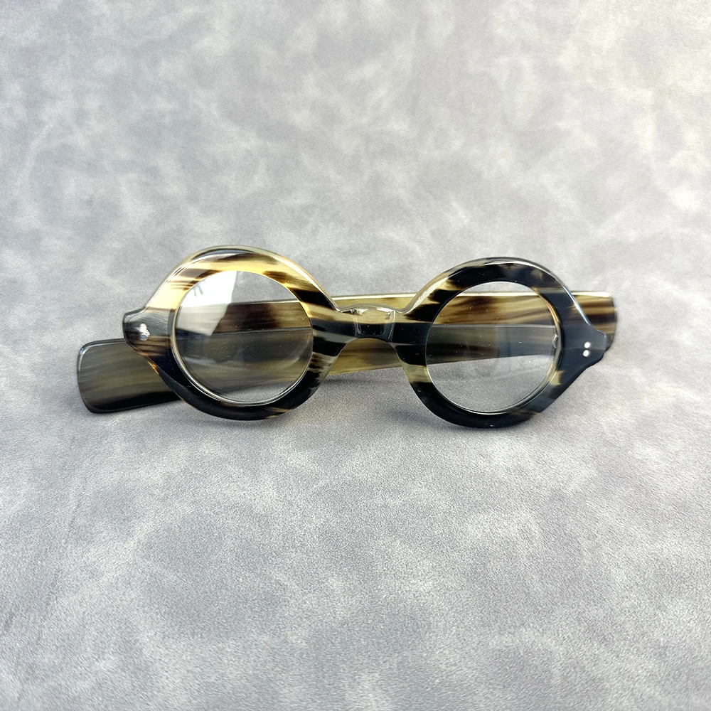 

Man Glasses Frames Thick Handmade Natural Horn Eyeglass Frames Retro Vintage Small Round Wide Temple Optical Lenses Eyeglasses