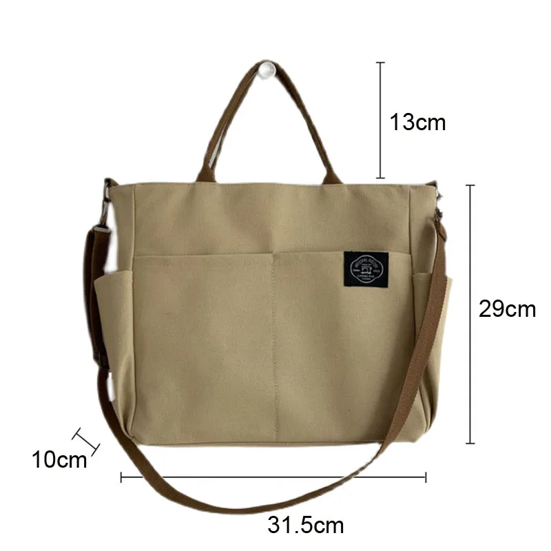 Bolsa de ombro de lona para mulheres, bolsa crossbody, retrô, grande capacidade, multi bolso, zíper, sacolas casuais, moda