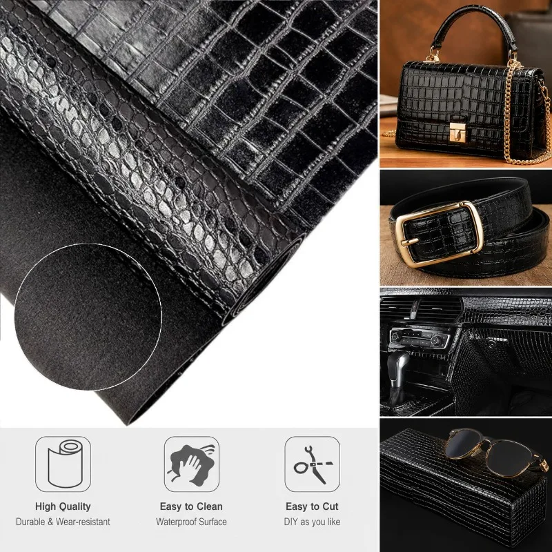 

Crocodile Texture Faux Leather Fabric PVC Synthetic Leather Material Non Sticky for Bags Belt Craft Sewing Upholstery DIY Crafts