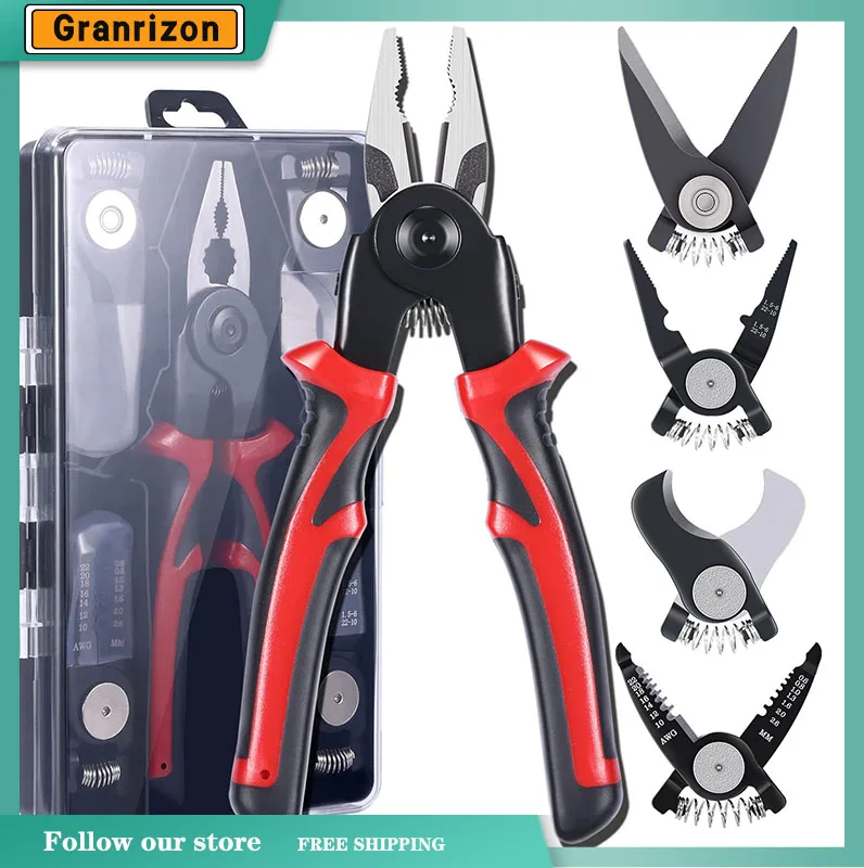 

Multifunctional Replaceable Electrician 5 in 1 Pliers Set Wire Cutting Cable Cutter Needle Nosed Wire Stripper Crimping Pliers