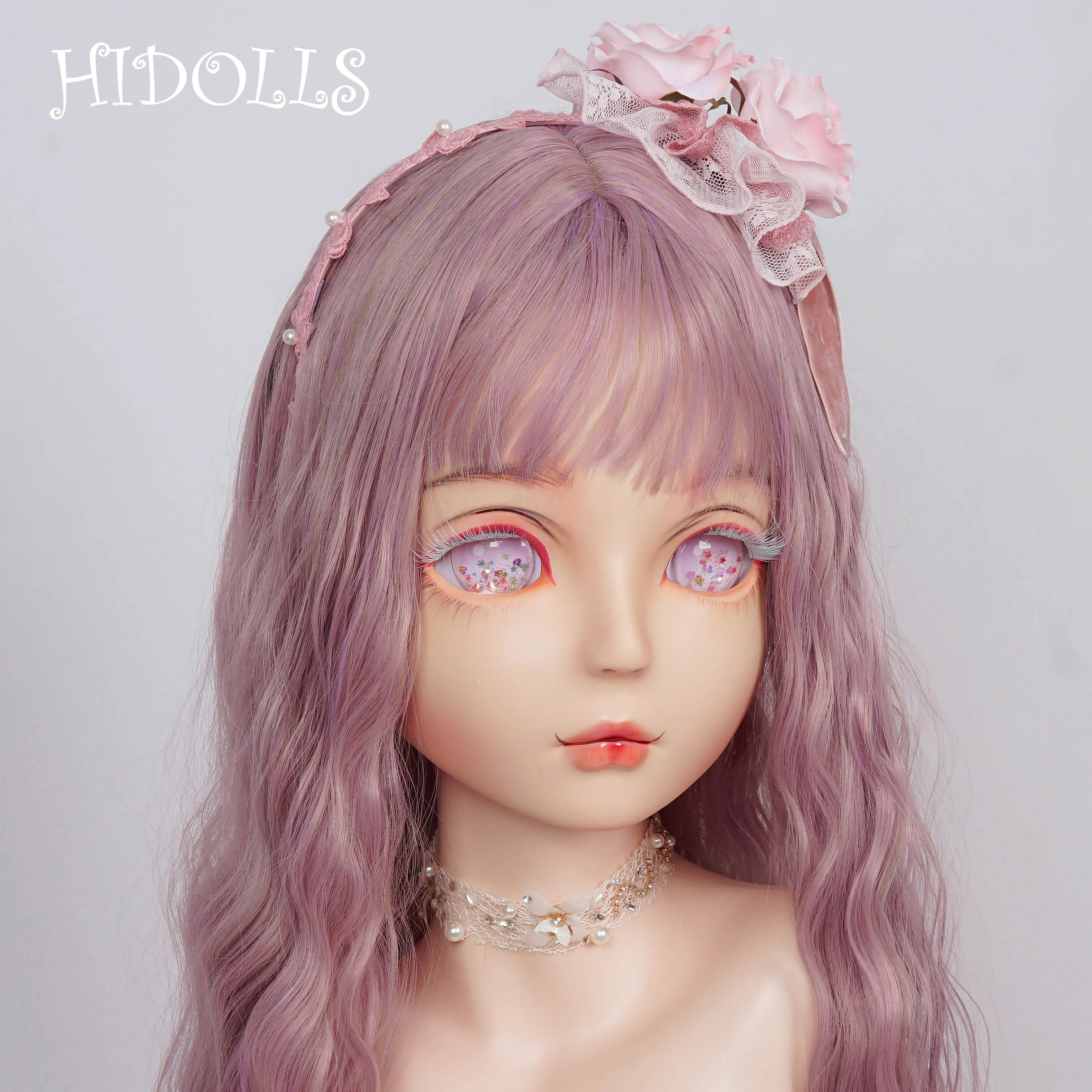 (HD01 Ying) HIDOLLS Ręcznie Robiona Żywiczna Półmaska Damska do Cosplayu, Japońska Maska do Odgrywania Ról, Maska BJD Kigurumi, Maska dla Crossdressera