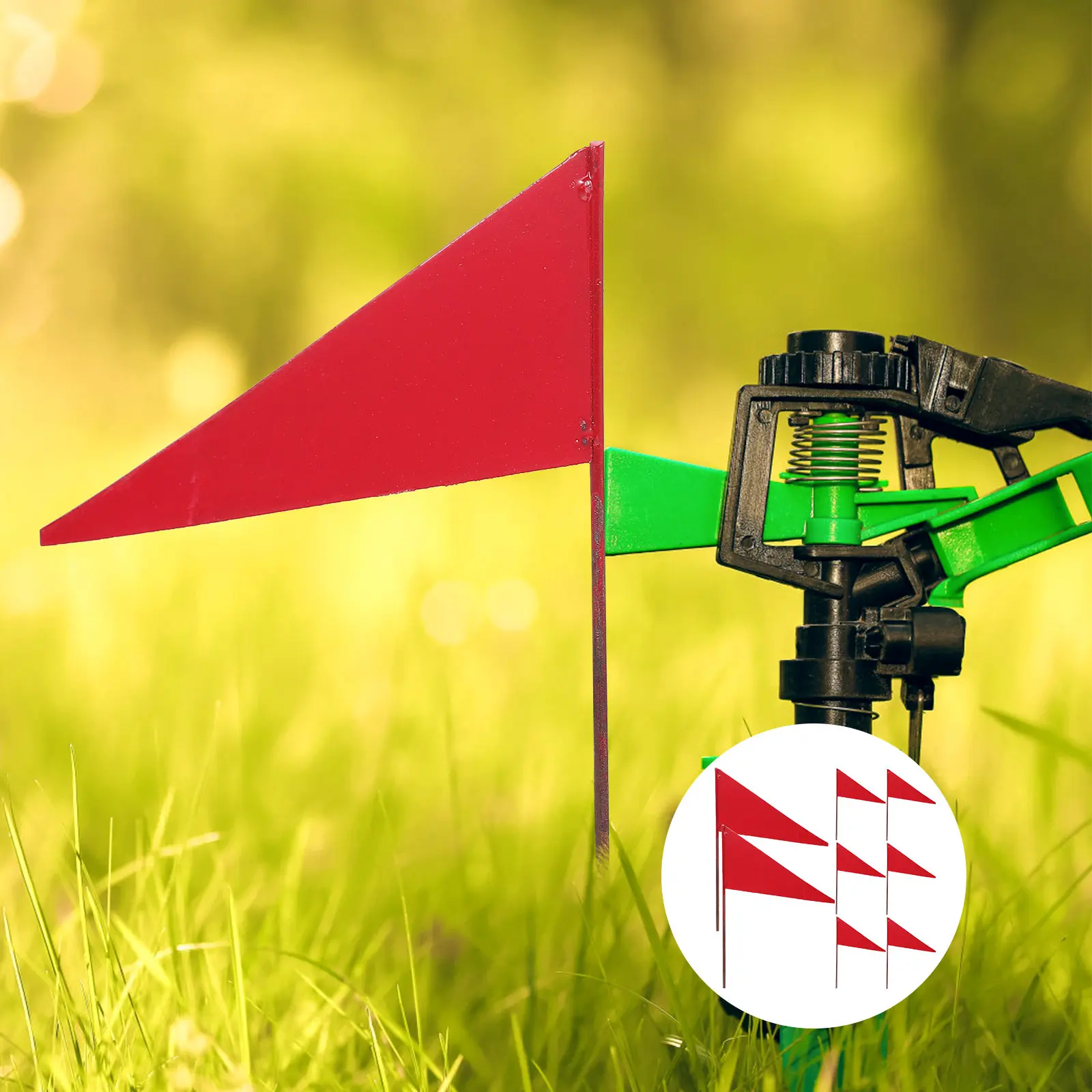

8Pcs Strong Iron Triangular Marking Flags with Ground Insert Steel Poles for Garden Sprinkler Irrigation Landscaping Surveying