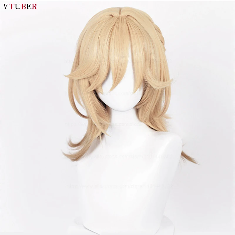 Kaveh Cosplay Wig com Boné de Trança, Cabelo Resistente ao Calor, Game Genshin Impact, Longo Linho Dourado, 50cm, Alta Qualidade