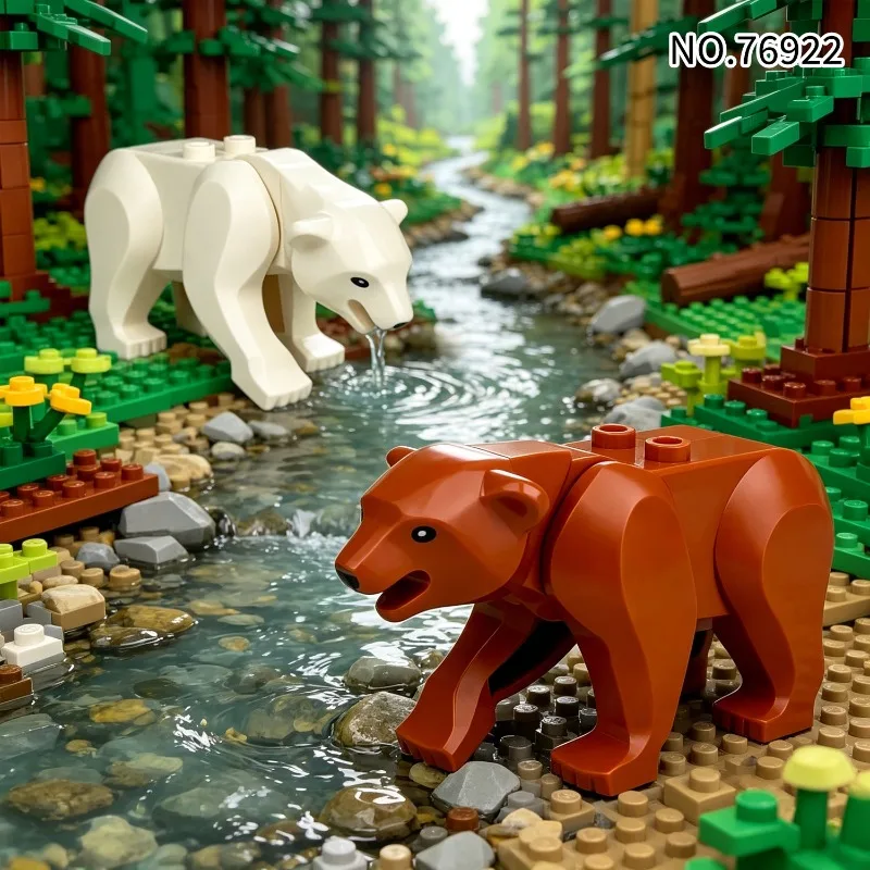 Bear Cow Model Land Small Animal Model White Brown Assembled Small Particle Building Block Ornament