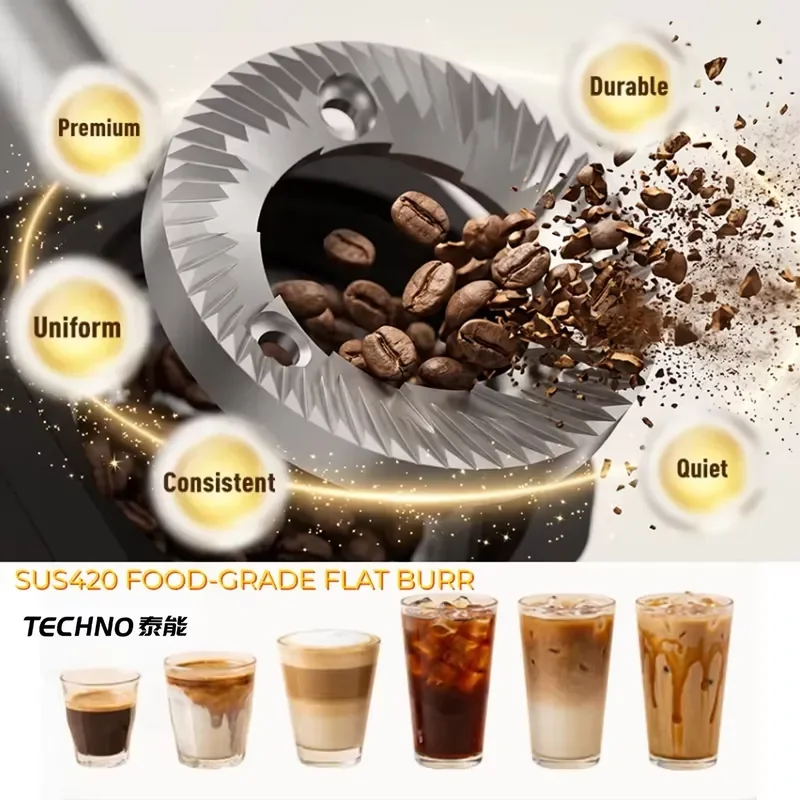 64Mm Flat Grinding Blade Electric Coffee Grinder | 0-100 Dial ± 0.1g Metering Accuracy | 150W Silent Motor | 320g Capacity