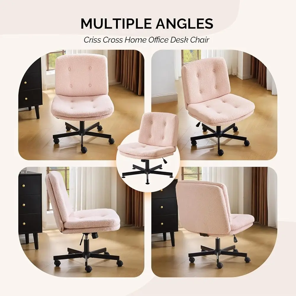 Swivel Arml Criss Cross Vanity Chair With Wheels/No Wheels,Rocross-Legged Office Desk Chair, Adjustable Height Rolling Computer