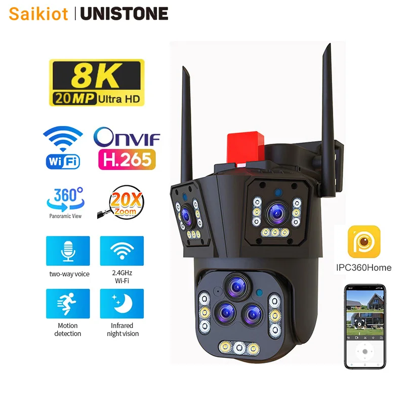 Saikiot 20MP 20X Optical Zoom Outdoor WIFI PTZ Camera 5 Lens 3 Screen CCTV Security Auto Tracking Waterproof PTZ WIFI PTZ Camera