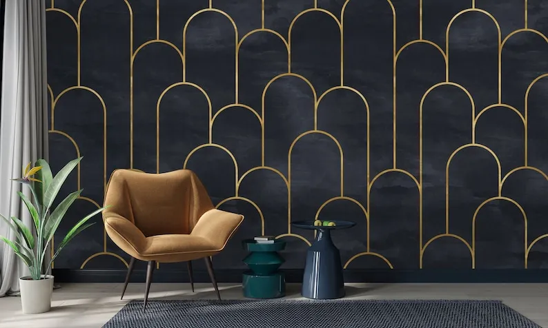 Geometric Wallpaper Peel and Stick | Dark Geometric Removable Wall Mural