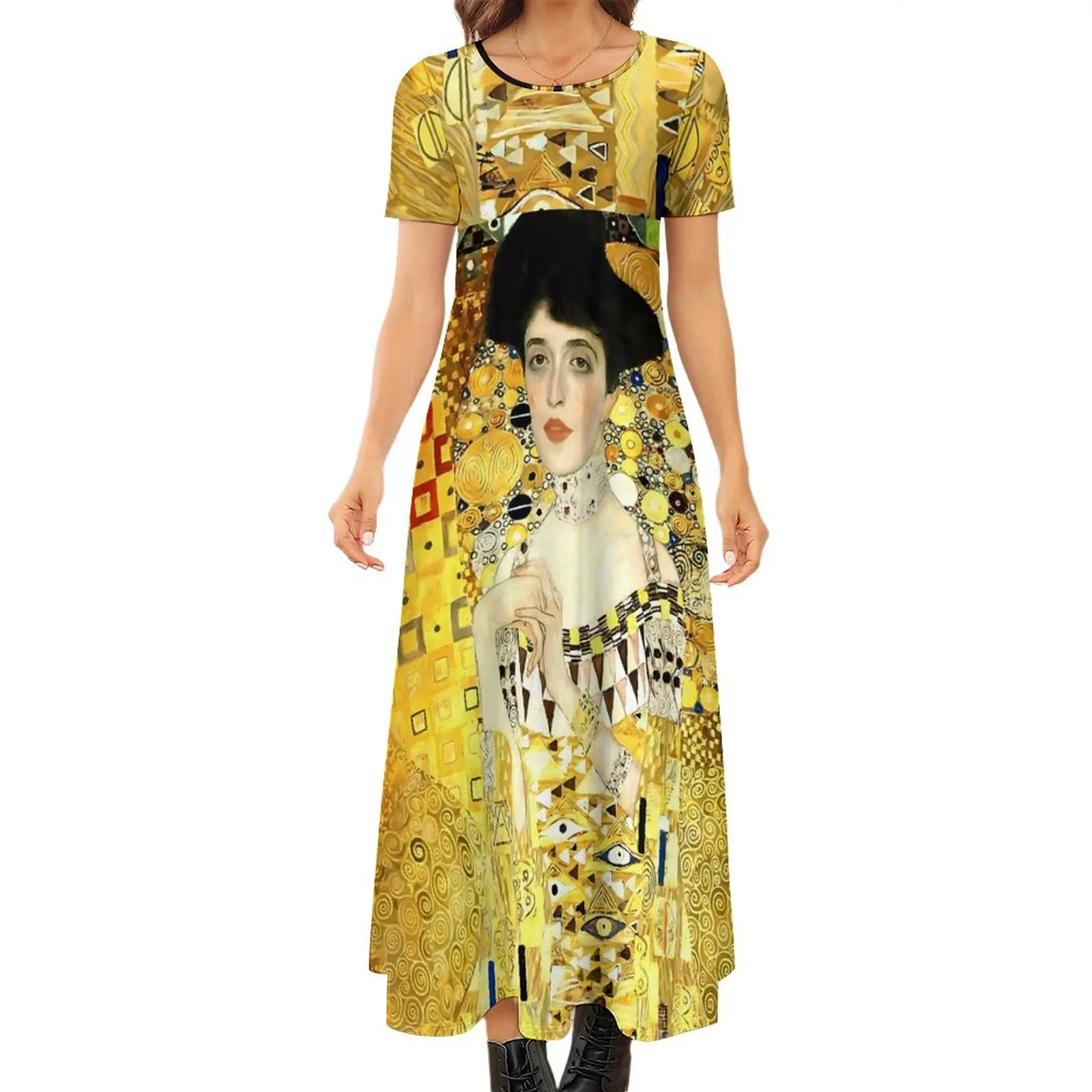 

Oil Painting Dress The Woman in Gold Aesthetic Bohemia Long Dresses Woman Cute Maxi Dress Big Size