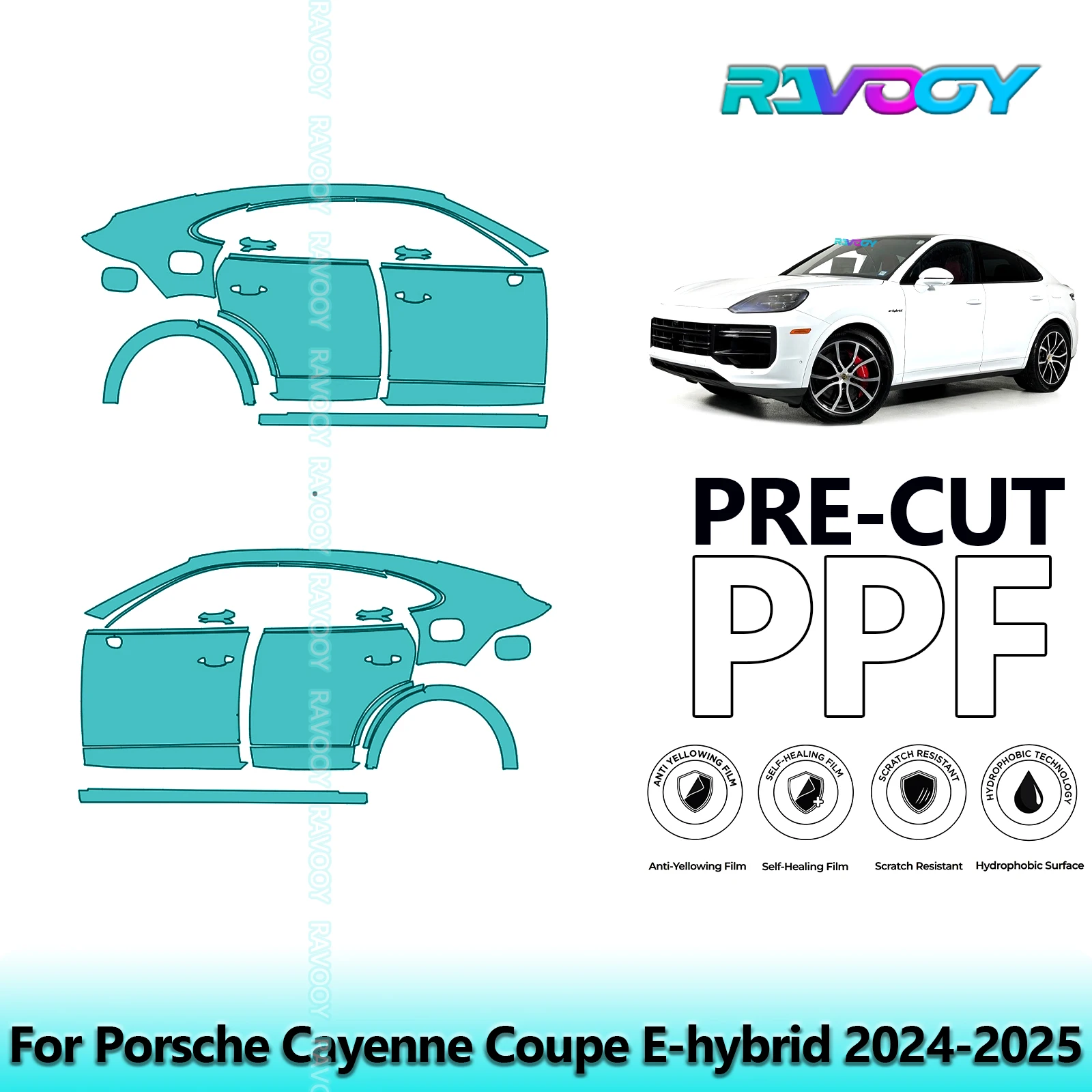 

For Porsche Cayenne Coupe E-hybrid 2024-2025 8.5mil Clear Matte Pre-Cut PPF Door & A/B Pillar Kit TPU Paint Protection Film Set