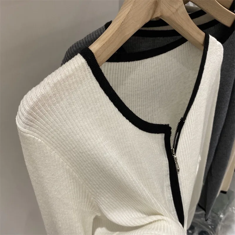 Elegant Knitted Sweater Cardigan Women's Spring Slim Top  Base Shirt Spring and Autumn Short Air-conditioned Shirt