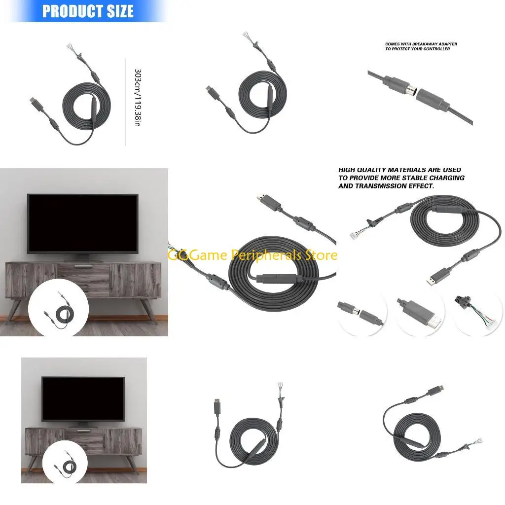 

U55B Replacement Wire Cable with Breakaway Adapter for 360 Controller USB Cable 5Pin Gamepad Cable