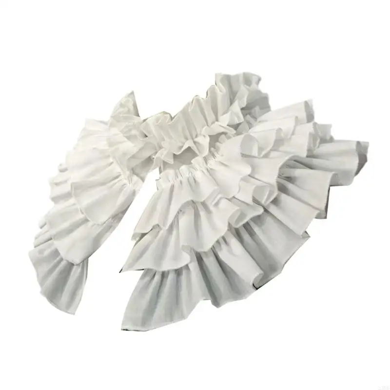 23GE Fashionable Pleated False Collar White Ruffled Victorian Neckwear Cape for Women