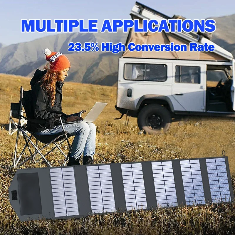 1000W foldable portable solar panel with dual USB ports for hiking, camping, mobile devices, and solar systems