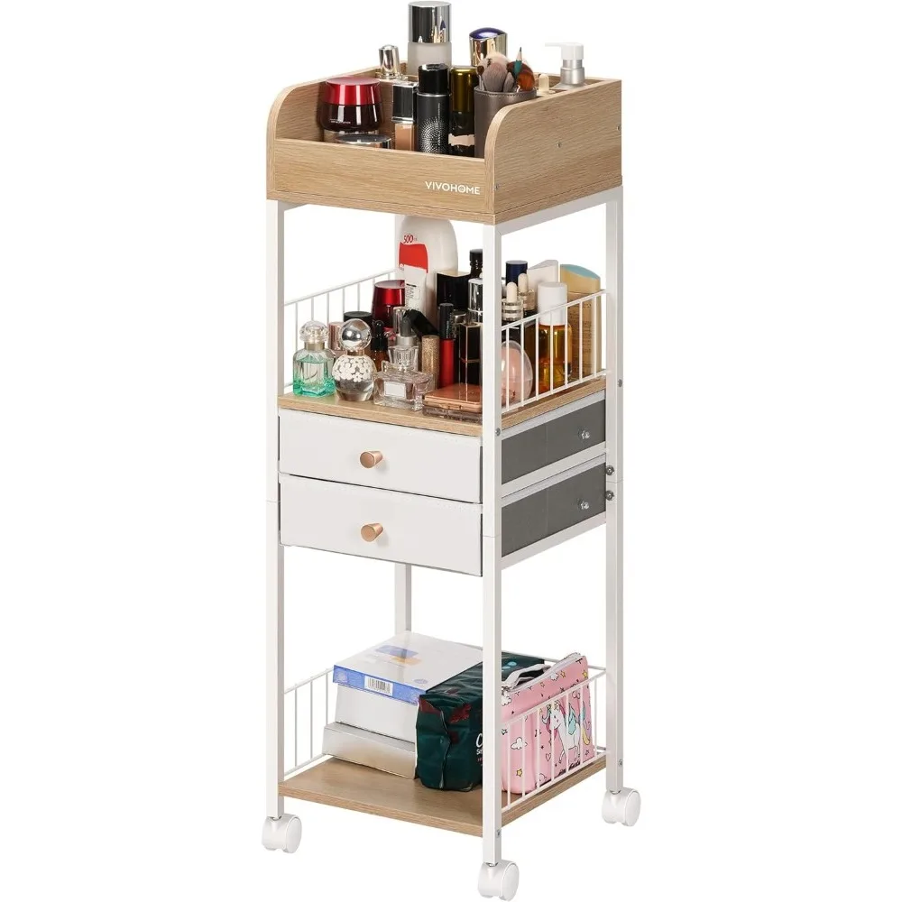 

Makeup Organizer with Drawers, Cosmetics Display Cases, 2 Shelves Floor Skincare Organizers Cart, Vanity Organizer Holder