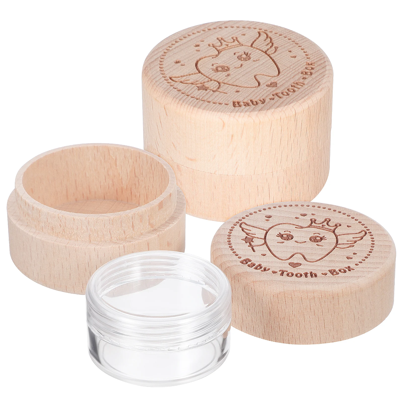 

4 Pcs Storage Boxes Wooden Round Style Containers Decorative Baby Keepsake Tooth Box Sturdy Material Fine Craftsmanship