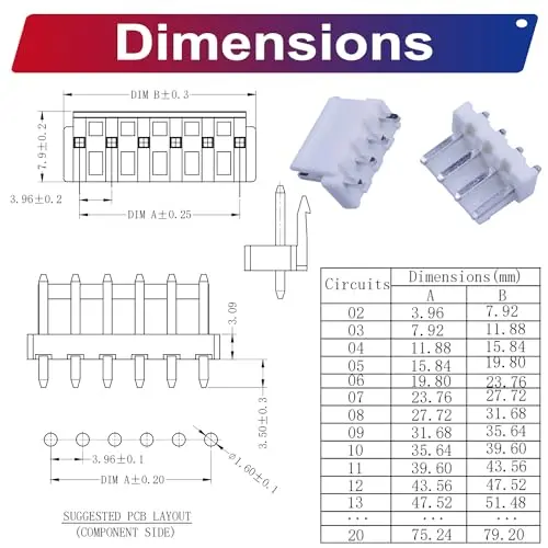 VH3.96 DIP Header Jst 3.96mm Pitch IC Socket Plugs Adapter, JST-VH DIP Header Through Hole mount intestazione verticale di tipo superiore