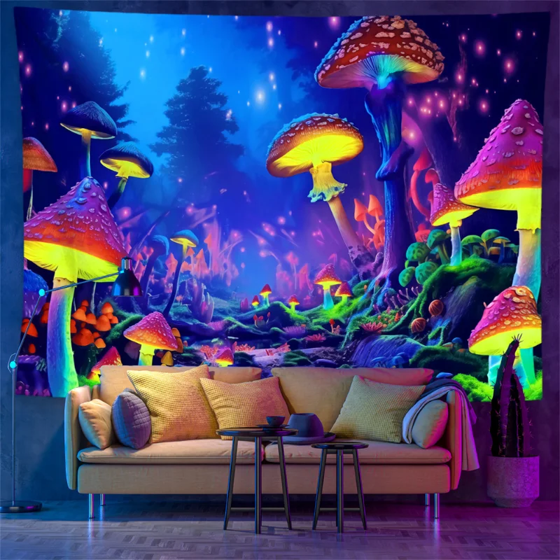 VIKAMA Fluorescence Reaction Psychedelic Forest Mushroom Tapestry Bedroom e-Sports Room Dormitory Home Decoration