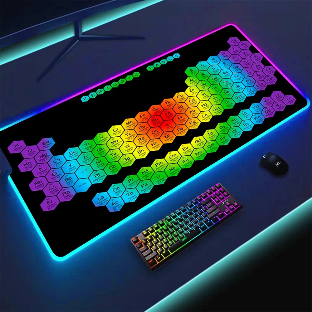 Tabela Periódica dos Elementos RGB Mousepad, Mouse Pad Backlight, Tapete de Mesa, LED, Computador, Teclado, PC, Jogos, Laptop, XXL, Acessórios