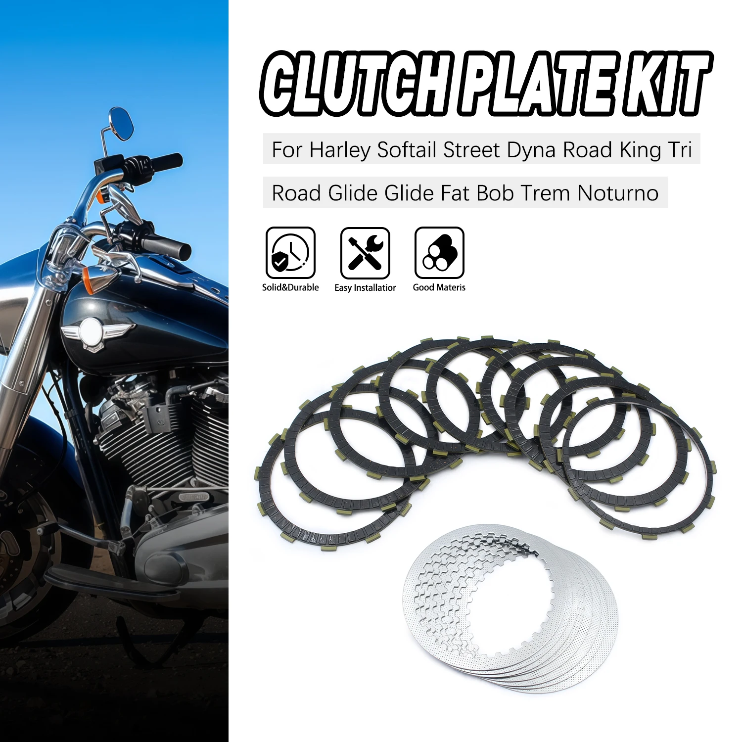 For Harley Softail Street Dyna Road King Tri Road Glide Glide Fat Bob Night Train Ultra Extra Plate Friction Steel Clutch Kit