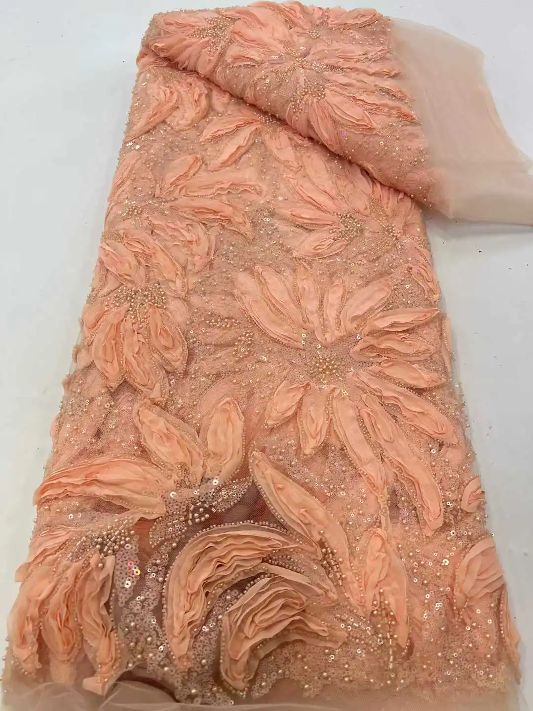 

Nigerian Sequin Embroidery African Fabric Hot Selling French Groom Lace Fabric High Quality Lace 5 Yards Party Christmas Dress