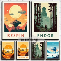 Star Endor Tatooine Hoth Bespin Travel Poster Retro Travel Print A New Hope Empire Strikes Back Wall Art Decor Movies Wall Decor