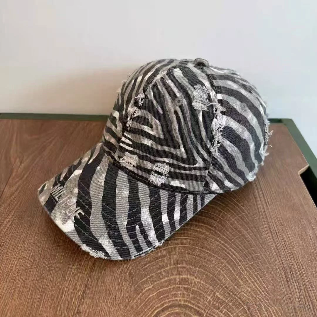 Unisex Vintage American worn-out Baseball Cap Leisure zebra leopard print camouflage letter caps Casual curved brim for men