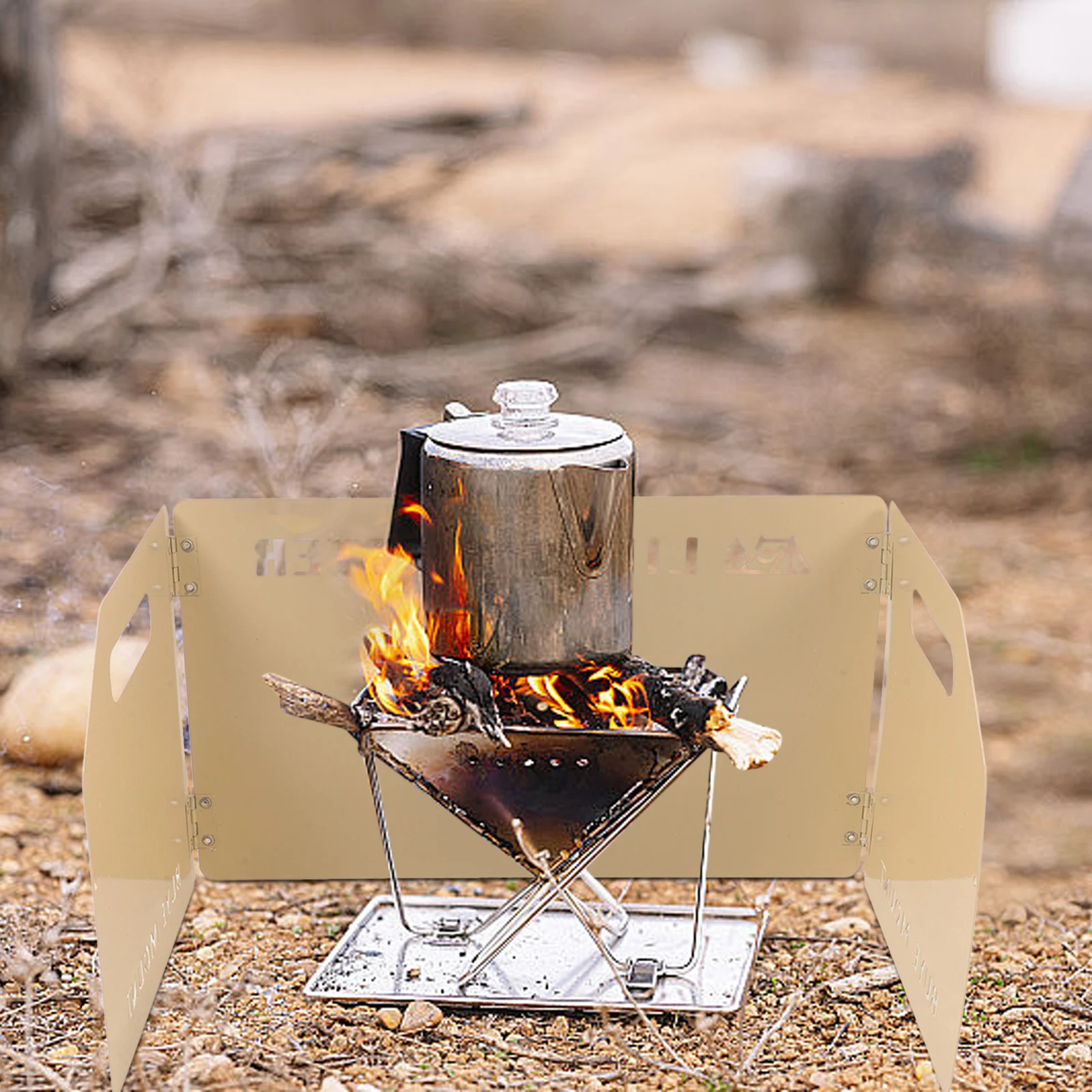 

Portable 3-Panel Windshield Foldable Windproof Screen Khaki Anti-wind Tool for Camping BBQ Outdoor Cooking Lightweight Stove