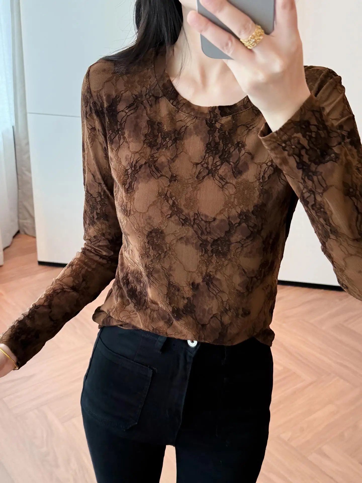 

Floing Base Layer irt Women's Autumn Winter European Design Carving Net T-irt Inner Wear Faionable Long Sve Small ...