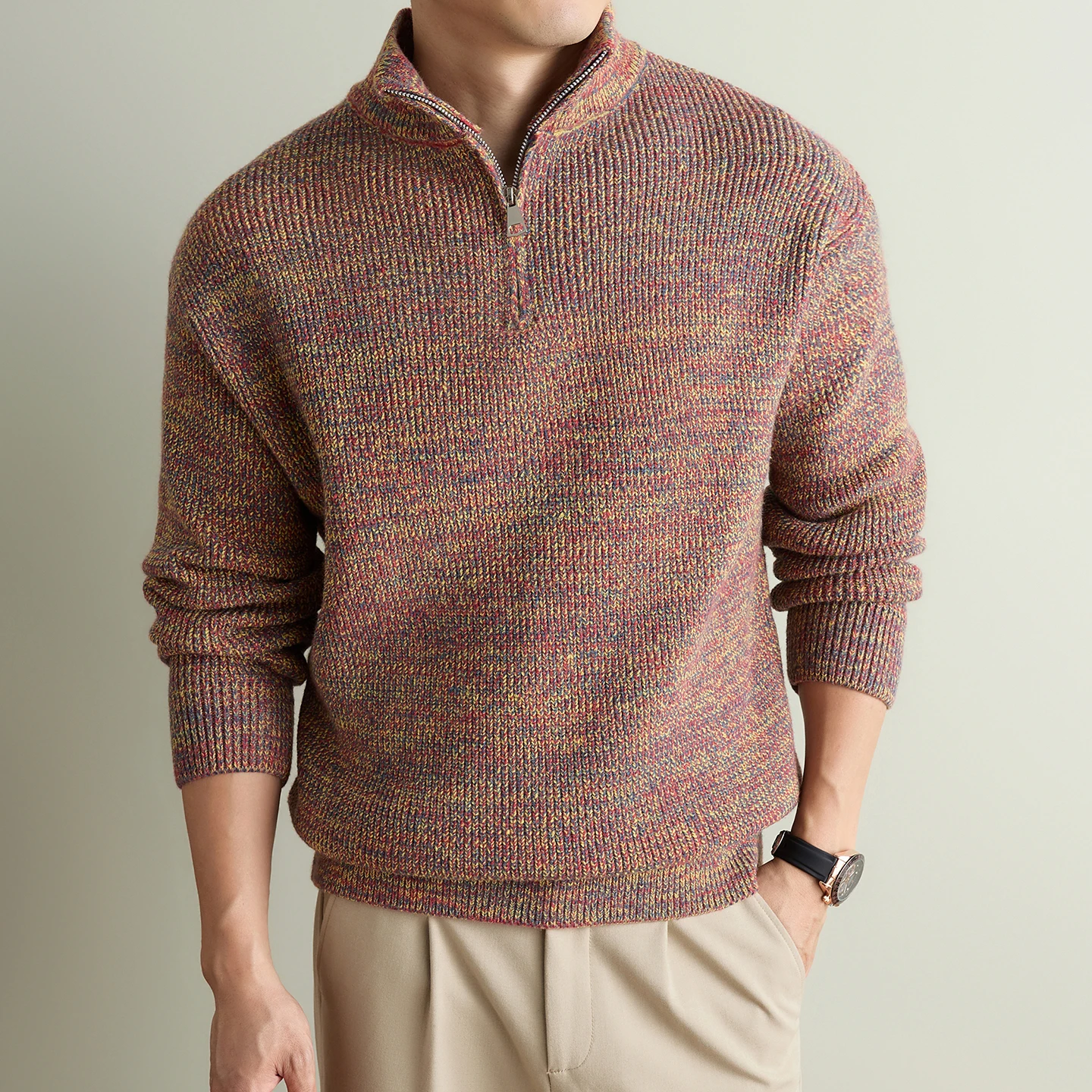 Luxury thicken warm knitted sweater high quality half zipper stand collar pullover autumn winter comfort fashion new men's wear