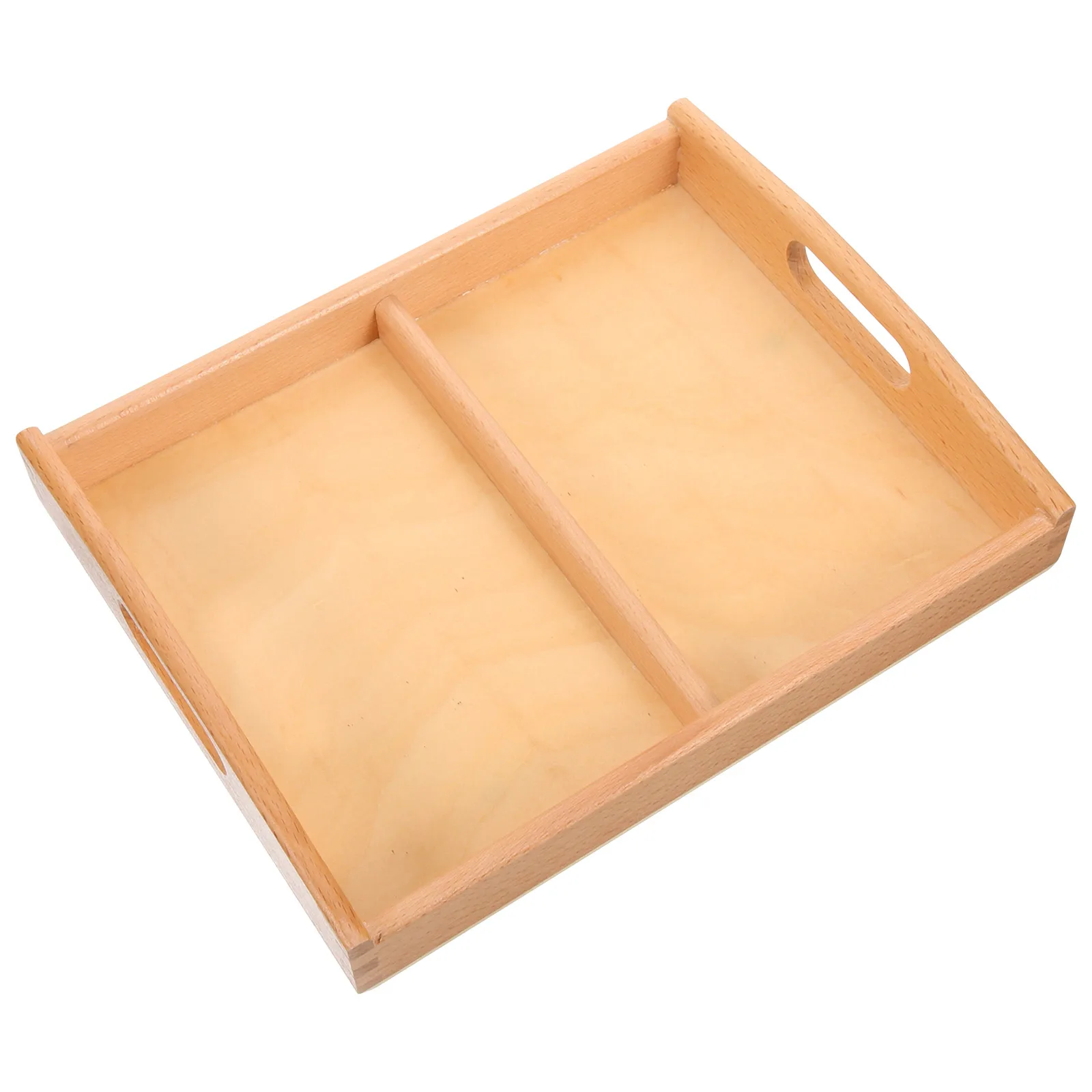 

Beech Wood Tray Montessori Teaching Aids Natural Wooden Trays with Handles Storage Organizer for Kids Toys Classroom Art