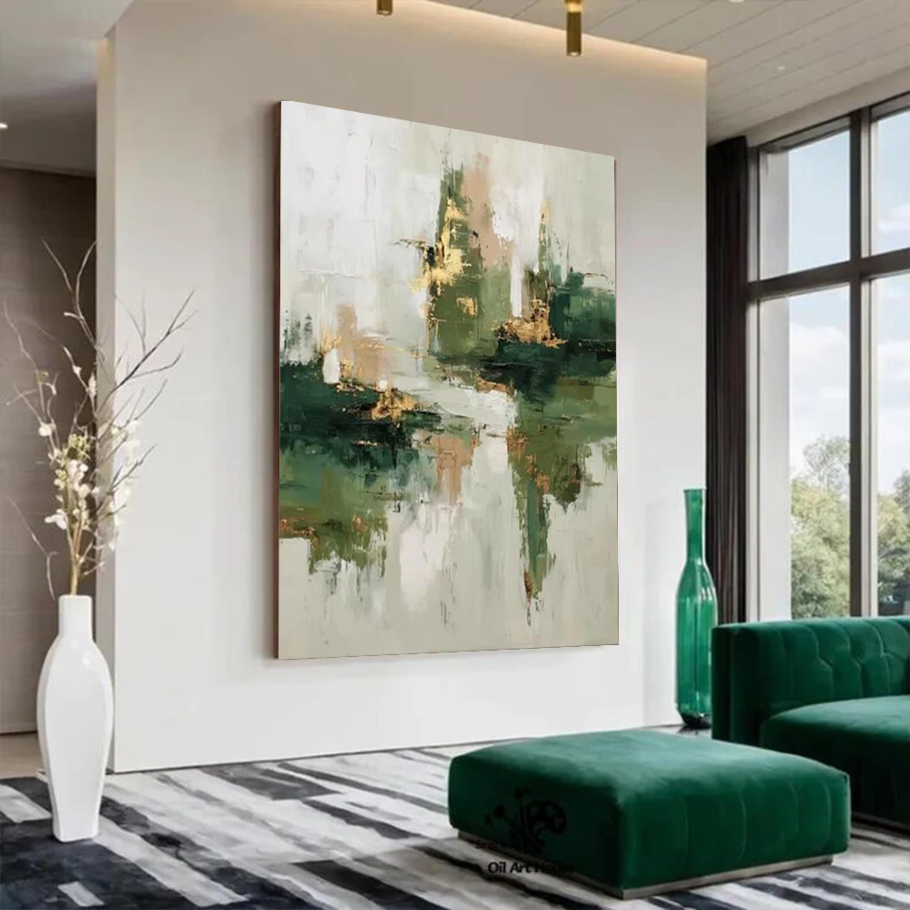 

Golden Tree Oil Painting on Canvas, 100% Handmade, Gold Banana Leaf Landscape, Wall Picture, Living Room Decoration, New