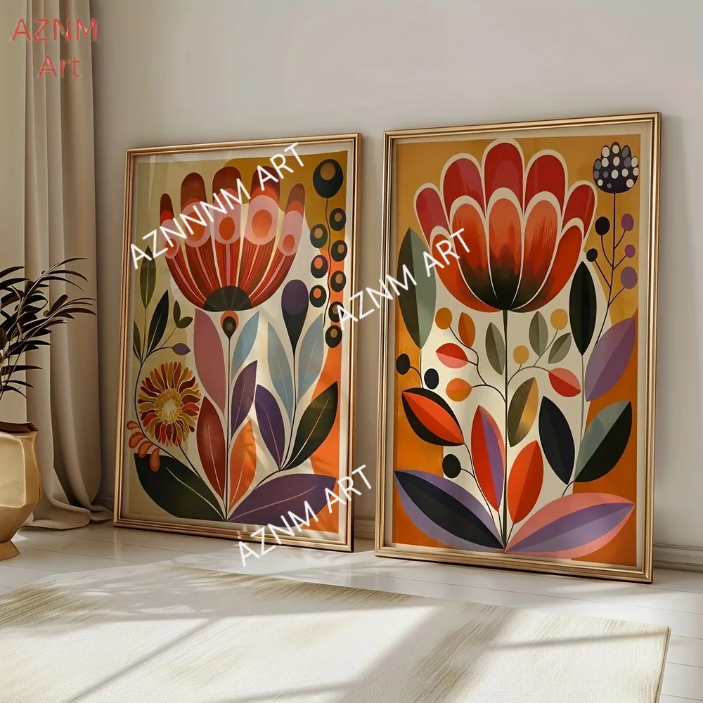 1/2 Stück skandinavische abstrakte Pflanze und Blume Poster Leinwand Malerei Retro minimalistische mittelalterliche nordische Stil Wandkunst