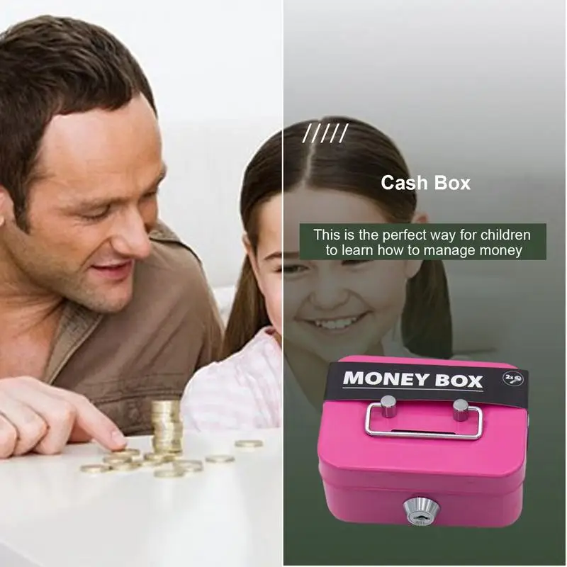 Money Safe Box Lockable Cash Box With Key Metal Key Money Bank Safe Lock Money Bank Metal Coin Bank Portable Sturdy For kids