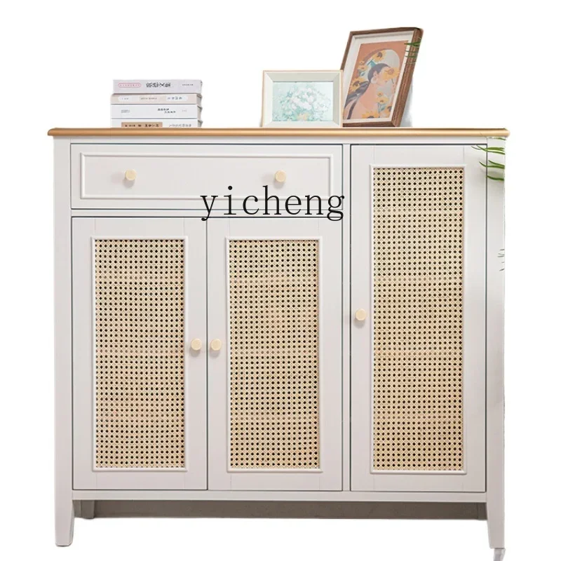 

TQH foyer solid wood porch cabinet small apartment large capacity storage cabinet wabi sandy wind furniture